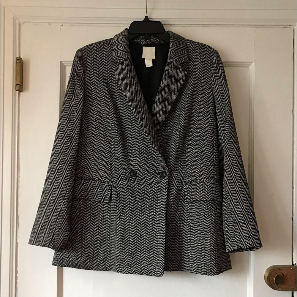 H&M herringbone tweed oversized blazer in size 10